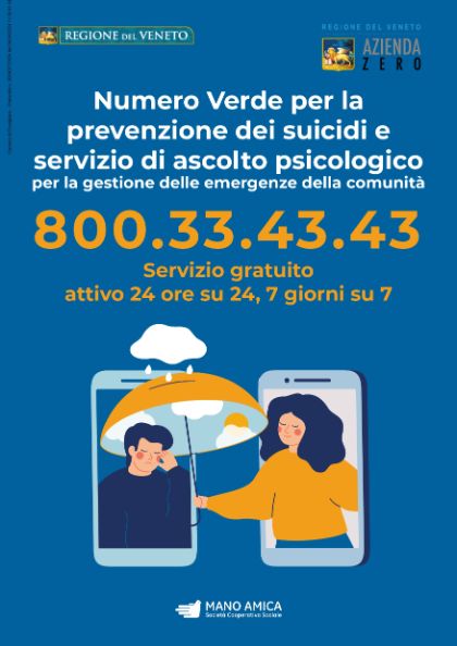 Prevenzione suicidi e ascolto psicologico: il Numero Verde 800.33.43.43 della Regione Veneto